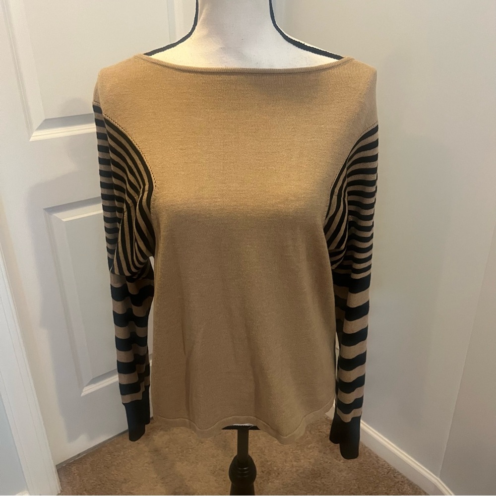 Vince Camuto Tan and Black Striped Women's Top